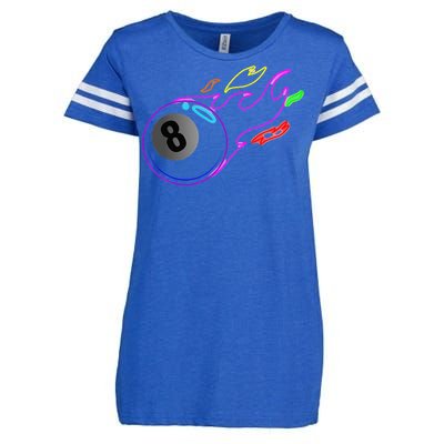 Colorful Neon Lights Eight Ball Billiards Pool Enza Ladies Jersey Football T-Shirt