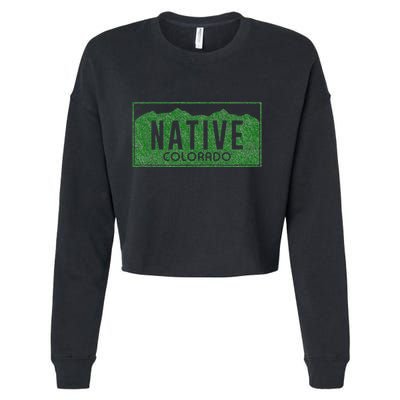 Colorado Native License Plate Distressed Design Colorado Cropped Pullover Crew
