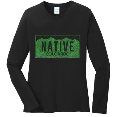 Colorado Native License Plate Distressed Design Colorado Ladies Long Sleeve Shirt