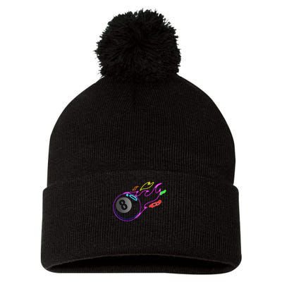 Colorful Neon Lights Eight Ball Billiards Pool Mm Pom Pom 12in Knit Beanie
