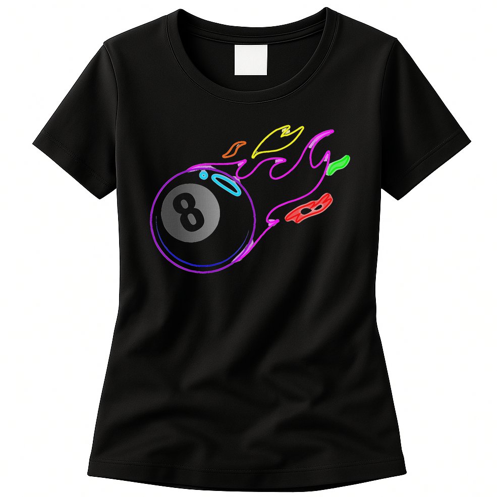 Colorful Neon Lights Eight Ball Billiards Pool Mm Womens T-Shirt