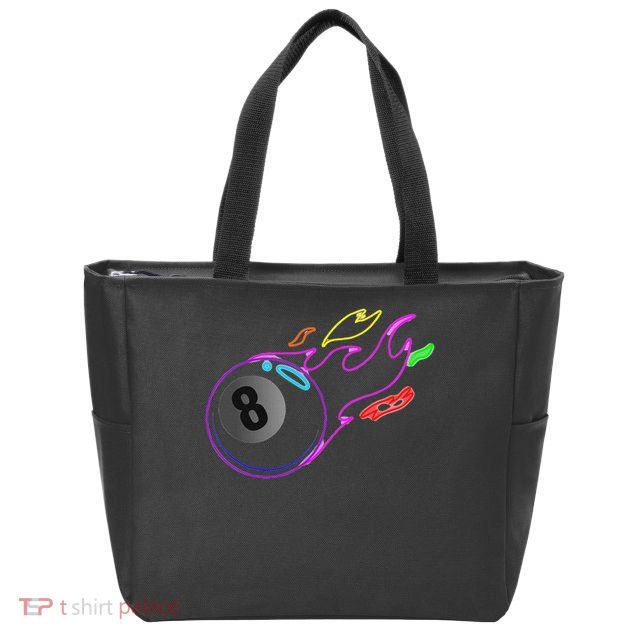 Colorful Neon Lights Eight Ball Billiards Pool Mm Zip Tote Bag