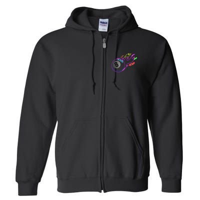 Colorful Neon Lights Eight Ball Billiards Pool Mm Full Zip Hoodie