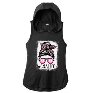 CNA Nurse Life Bleached Pink Leopard Messy Bun Ladies PosiCharge Tri-Blend Wicking Draft Hoodie Tank