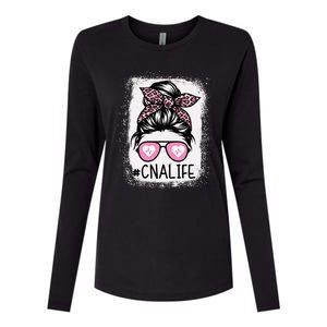 CNA Nurse Life Bleached Pink Leopard Messy Bun Womens Cotton Relaxed Long Sleeve T-Shirt