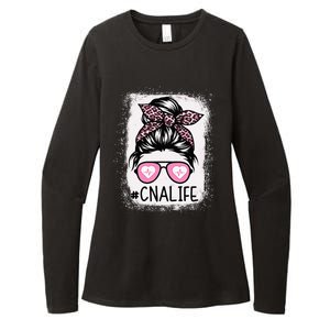 CNA Nurse Life Bleached Pink Leopard Messy Bun Womens CVC Long Sleeve Shirt