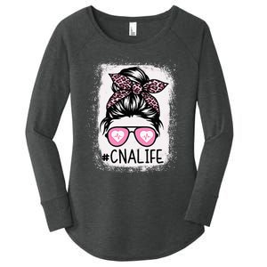 CNA Nurse Life Bleached Pink Leopard Messy Bun Women's Perfect Tri Tunic Long Sleeve Shirt