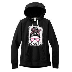 CNA Nurse Life Bleached Pink Leopard Messy Bun Women's Fleece Hoodie