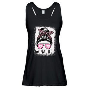 CNA Nurse Life Bleached Pink Leopard Messy Bun Ladies Essential Flowy Tank