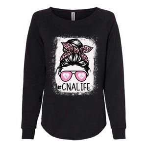 CNA Nurse Life Bleached Pink Leopard Messy Bun Womens California Wash Sweatshirt