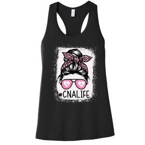 CNA Nurse Life Bleached Pink Leopard Messy Bun Women's Racerback Tank