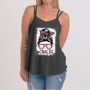 CNA Nurse Life Bleached Pink Leopard Messy Bun Women's Strappy Tank