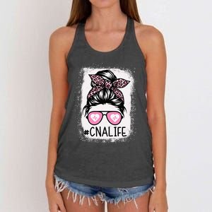 CNA Nurse Life Bleached Pink Leopard Messy Bun Women's Knotted Racerback Tank