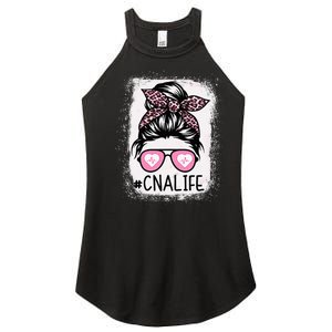 CNA Nurse Life Bleached Pink Leopard Messy Bun Women's Perfect Tri Rocker Tank