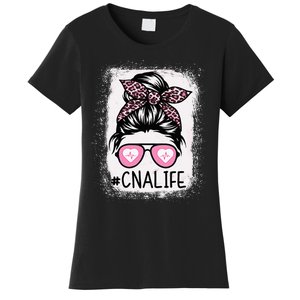 CNA Nurse Life Bleached Pink Leopard Messy Bun Women's T-Shirt