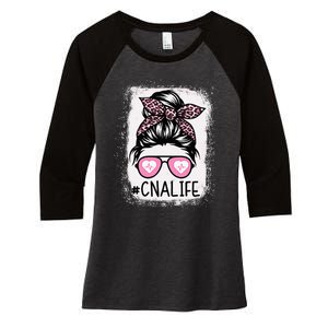 CNA Nurse Life Bleached Pink Leopard Messy Bun Women's Tri-Blend 3/4-Sleeve Raglan Shirt