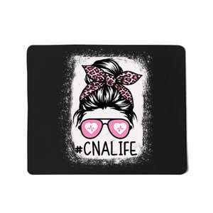 CNA Nurse Life Bleached Pink Leopard Messy Bun Mousepad