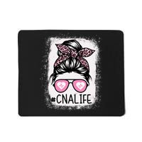 CNA Nurse Life Bleached Pink Leopard Messy Bun Mousepad