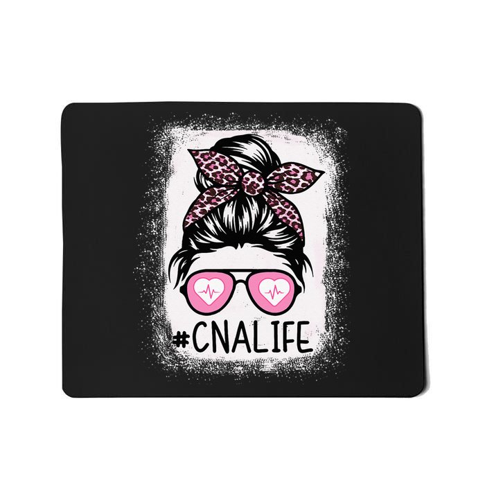 CNA Nurse Life Bleached Pink Leopard Messy Bun Mousepad