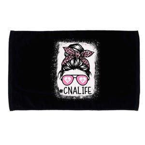 CNA Nurse Life Bleached Pink Leopard Messy Bun Microfiber Hand Towel