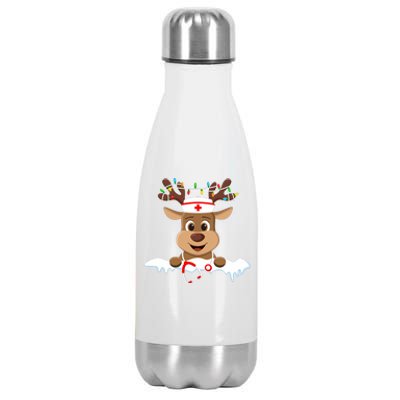 Christmas Nurse Love Nicu Rn Er Santa Reindeer Nurse Hat Elf Stainless Steel Insulated Water Bottle