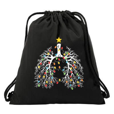 Christmas Nurse Lung Xmas Lights Funny Pulmonologist Xmas Drawstring Bag