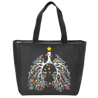 Christmas Nurse Lung Xmas Lights Funny Pulmonologist Xmas Zip Tote Bag