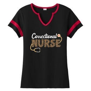 Correctional Nurse Leopard Print Stethoscope Heart Nursing Gift Ladies Halftime Notch Neck Tee