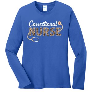 Correctional Nurse Leopard Print Stethoscope Heart Nursing Gift Ladies Long Sleeve Shirt