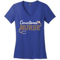 Correctional Nurse Leopard Print Stethoscope Heart Nursing Gift Women's V-Neck T-Shirt