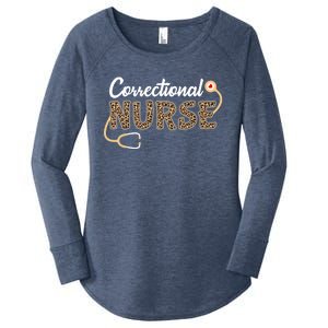 Correctional Nurse Leopard Print Stethoscope Heart Nursing Gift Women's Perfect Tri Tunic Long Sleeve Shirt