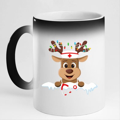 Christmas Nurse Love Nicu Rn Er Santa Reindeer Nurse Hat Elf 11oz Black Color Changing Mug