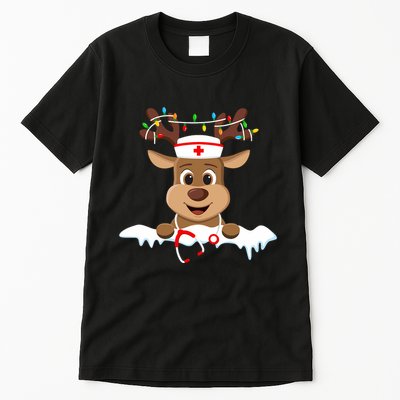 Christmas Nurse Love Nicu Rn Er Santa Reindeer Nurse Hat Elf Tall T-Shirt