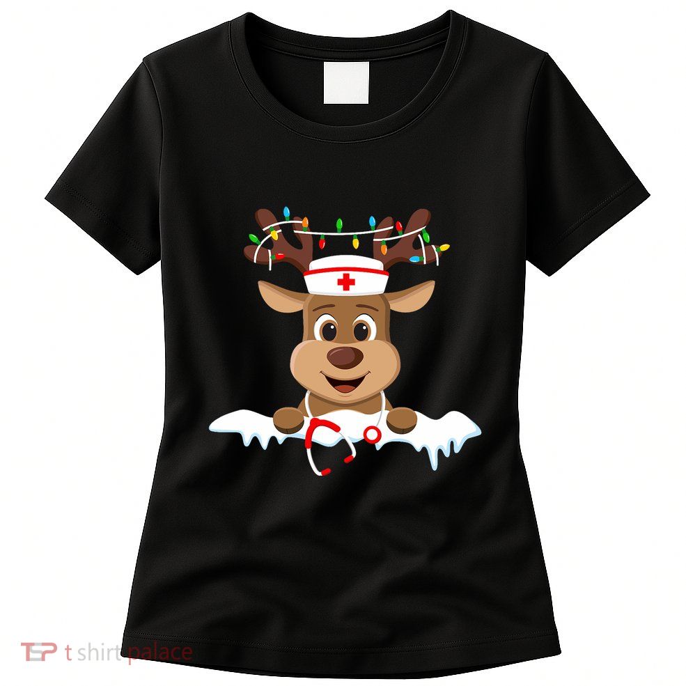 Christmas Nurse Love Nicu Rn Er Santa Reindeer Nurse Hat Elf Womens T-Shirt