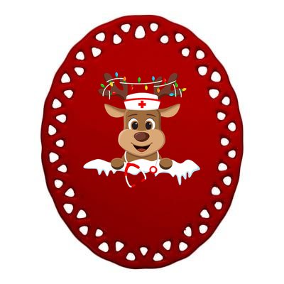 Christmas Nurse Love Nicu Rn Er Santa Reindeer Nurse Hat Elf Ceramic Oval Ornament