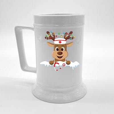 Christmas Nurse Love Nicu Rn Er Santa Reindeer Nurse Hat Elf Beer Stein