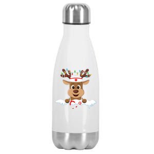 Christmas Nurse Love Nicu Rn Er Santa Reindeer Nurse Hat Elf Stainless Steel Insulated Water Bottle