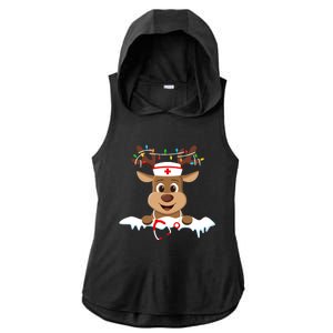 Christmas Nurse Love Nicu Rn Er Santa Reindeer Nurse Hat Elf Ladies PosiCharge Tri-Blend Wicking Draft Hoodie Tank