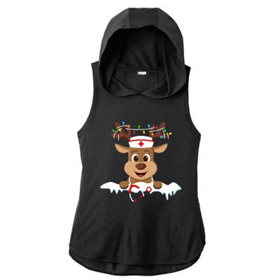 Christmas Nurse Love Nicu Rn Er Santa Reindeer Nurse Hat Elf Ladies PosiCharge Tri-Blend Wicking Draft Hoodie Tank