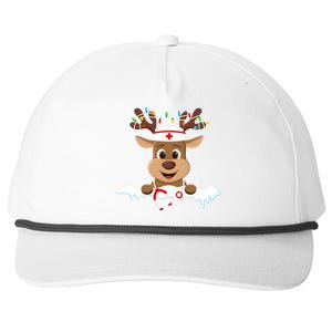 Christmas Nurse Love Nicu Rn Er Santa Reindeer Nurse Hat Elf Snapback Five-Panel Rope Hat