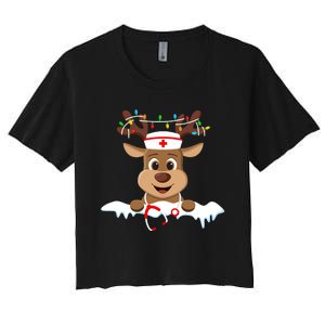 Christmas Nurse Love Nicu Rn Er Santa Reindeer Nurse Hat Elf Women's Crop Top Tee