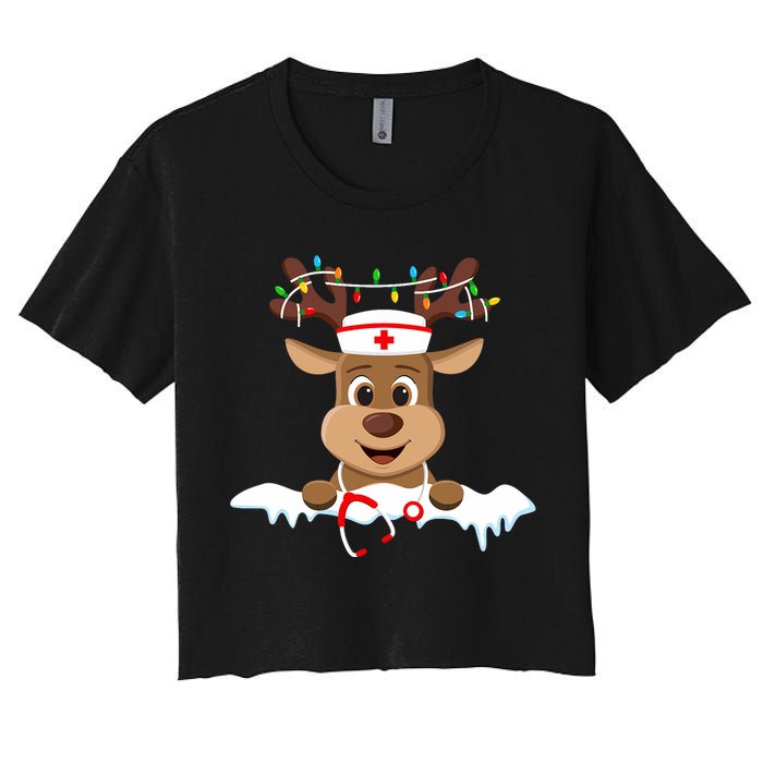 Christmas Nurse Love Nicu Rn Er Santa Reindeer Nurse Hat Elf Women's Crop Top Tee