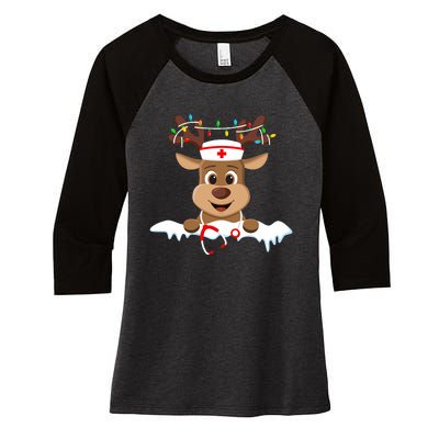 Christmas Nurse Love Nicu Rn Er Santa Reindeer Nurse Hat Elf Women's Tri-Blend 3/4-Sleeve Raglan Shirt