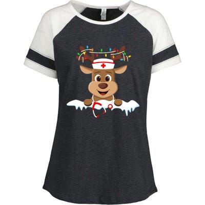 Christmas Nurse Love Nicu Rn Er Santa Reindeer Nurse Hat Elf Enza Ladies Jersey Colorblock Tee