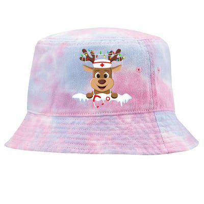 Christmas Nurse Love Nicu Rn Er Santa Reindeer Nurse Hat Elf Tie-Dyed Bucket Hat