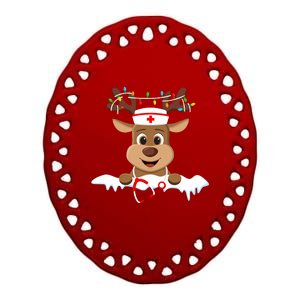 Christmas Nurse Love Nicu Rn Er Santa Reindeer Nurse Hat Elf Ceramic Oval Ornament