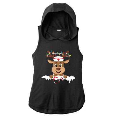 Christmas Nurse Love Nicu Rn Er Santa Reindeer Nurse Hat Elf Ladies PosiCharge Tri-Blend Wicking Draft Hoodie Tank