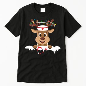 Christmas Nurse Love Nicu Rn Er Santa Reindeer Nurse Hat Elf Tall T-Shirt