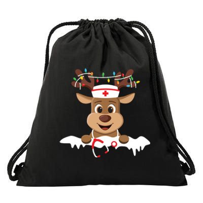 Christmas Nurse Love Nicu Rn Er Santa Reindeer Nurse Hat Elf Drawstring Bag