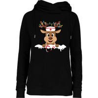 Christmas Nurse Love Nicu Rn Er Santa Reindeer Nurse Hat Elf Womens Funnel Neck Pullover Hood